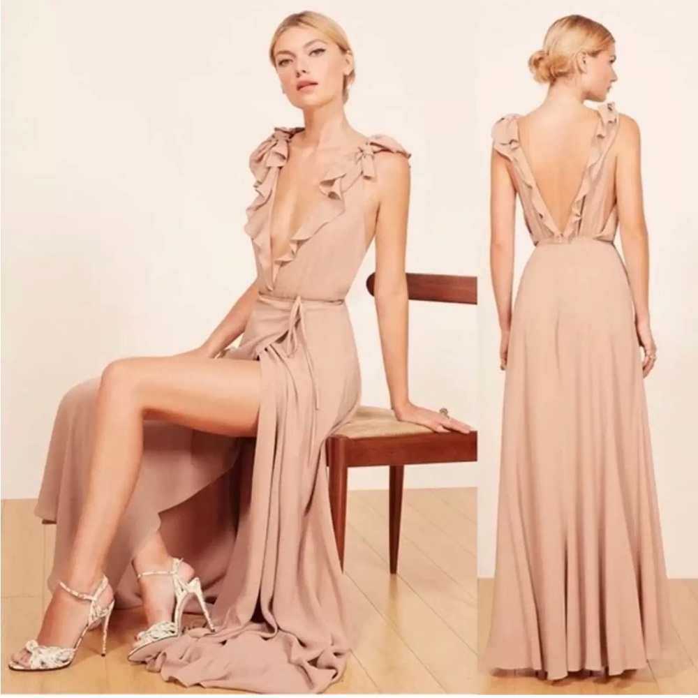 Elegant Beige Ruffle Maxi Dress